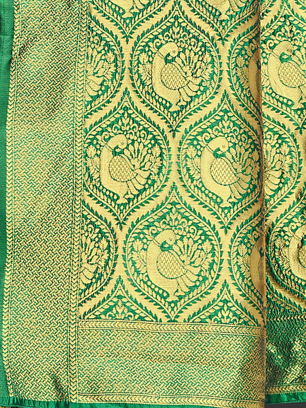 Odette Women Green Woven Blend Silk Saree With Unstitched Blouse