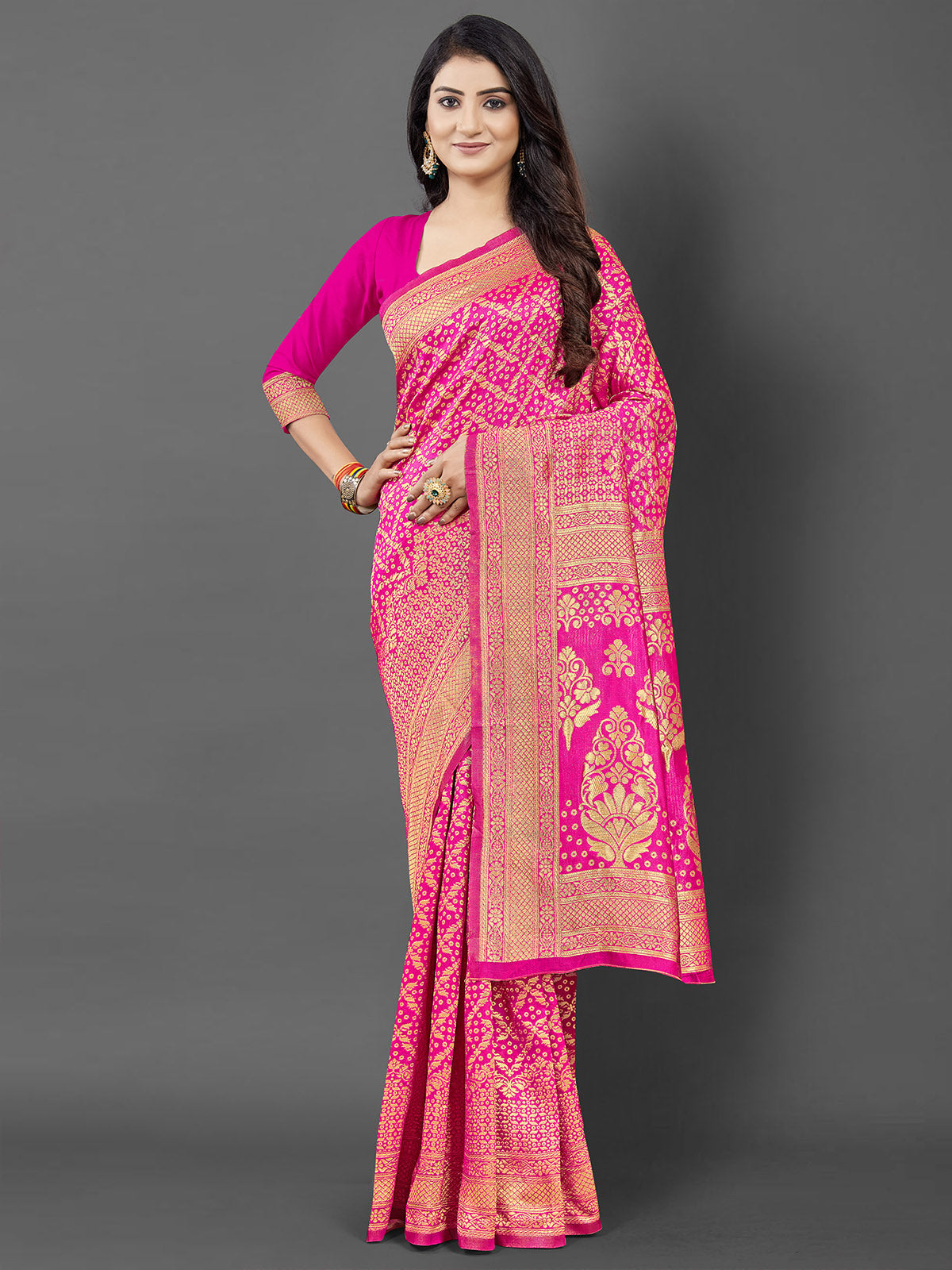 Odette Women Pink Woven Blend Silk Saree With Unstitched Blouse