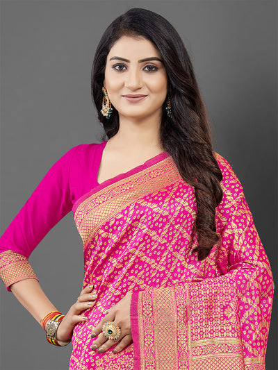 Odette Women Pink Woven Blend Silk Saree With Unstitched Blouse