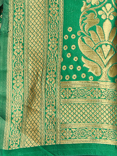 Odette Women Green Woven Blend Silk Saree With Unstitched Blouse