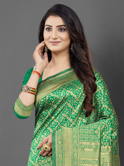 Odette Women Green Woven Blend Silk Saree With Unstitched Blouse