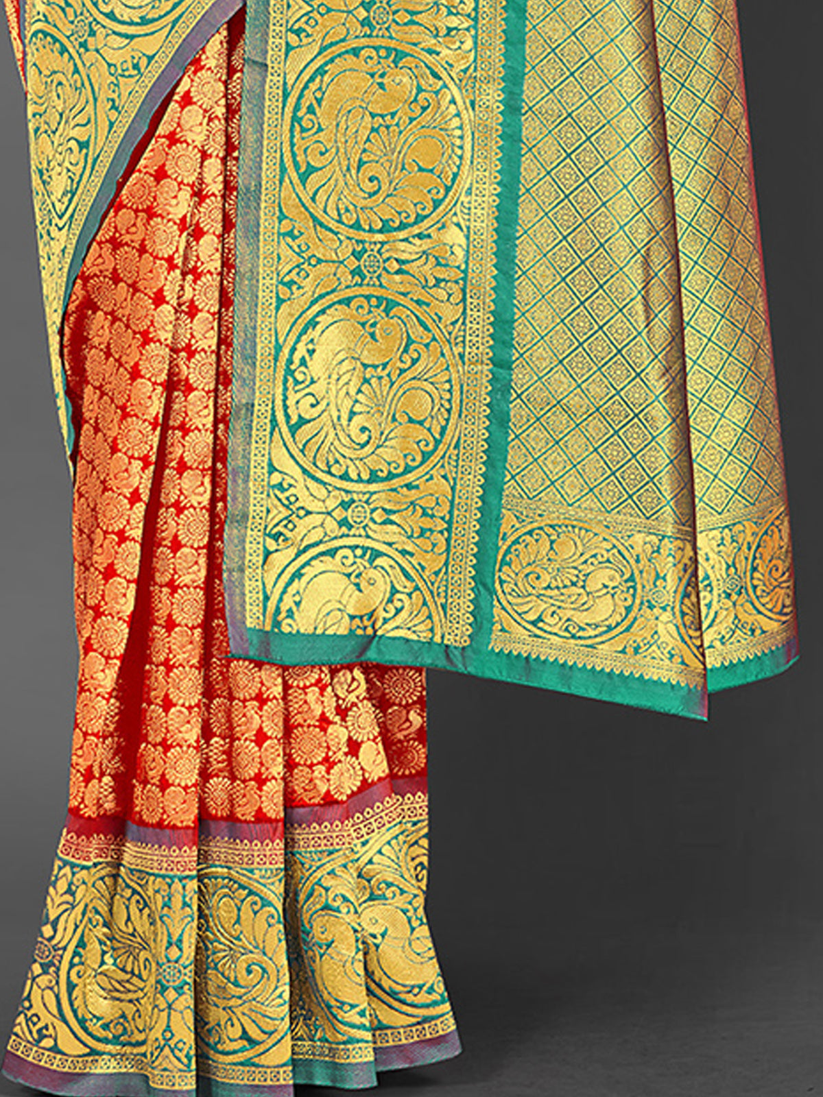 Red Woven Blend Silk Saree With Unstitched Blouse