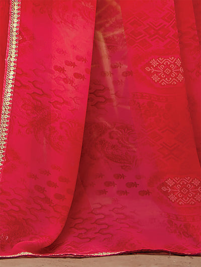 Women'S Georgette Pink Printed Saree With Unstitched Blouse