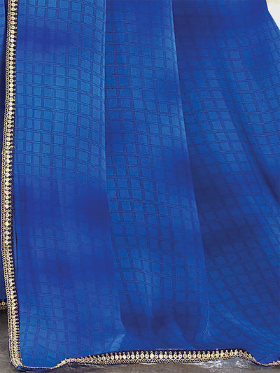 Odette Women Georgette Blue Printed Saree With Unstitched Blouse
