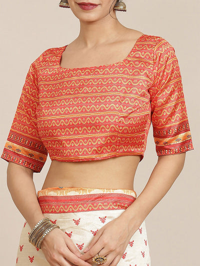 Apricot Blend Silk Digital Printed Saree With Unstitched Blouse