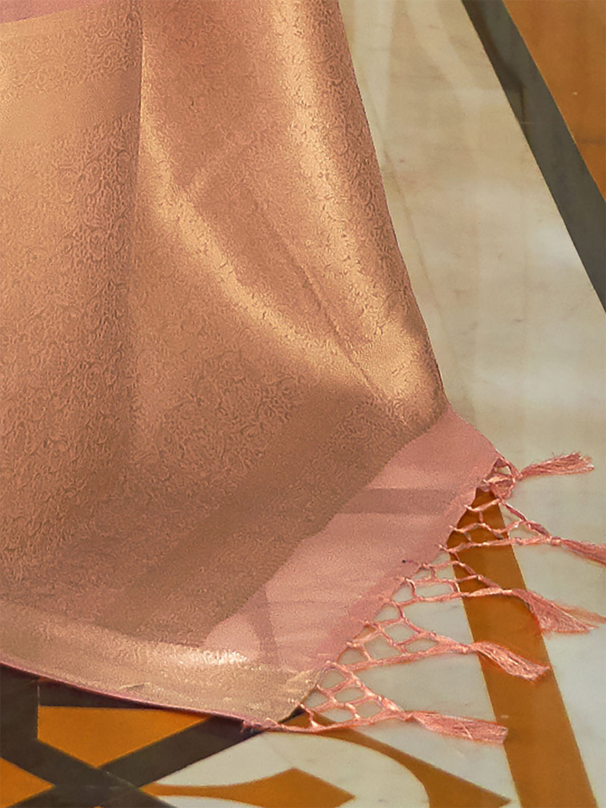 Odette Women Silk Blend Peach Woven Design Handloom Saree With Unstitched Blouse