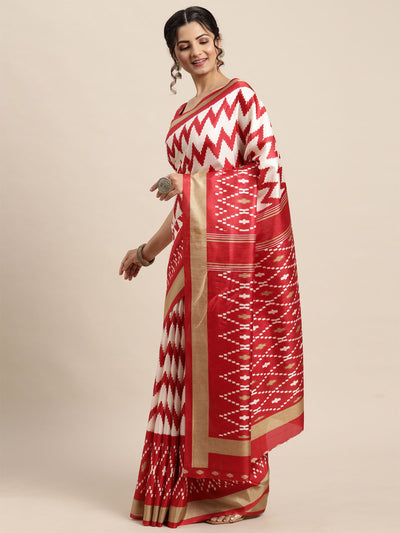 Women'S Dola Silk White Printed Designer Saree With Unstitched Blouse