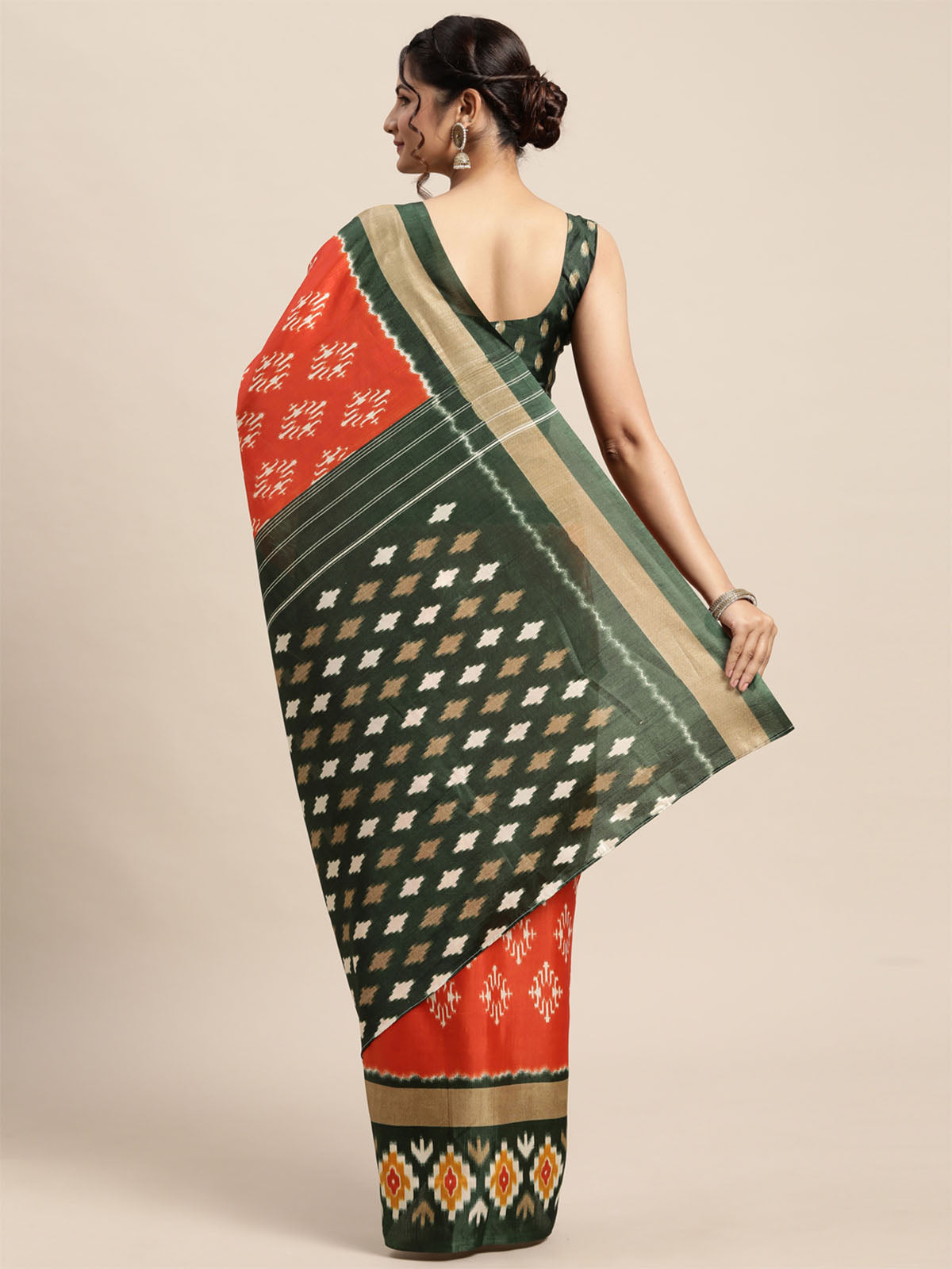 Women'S Dola Silk Orange Printed Designer Saree With Unstitched Blouse