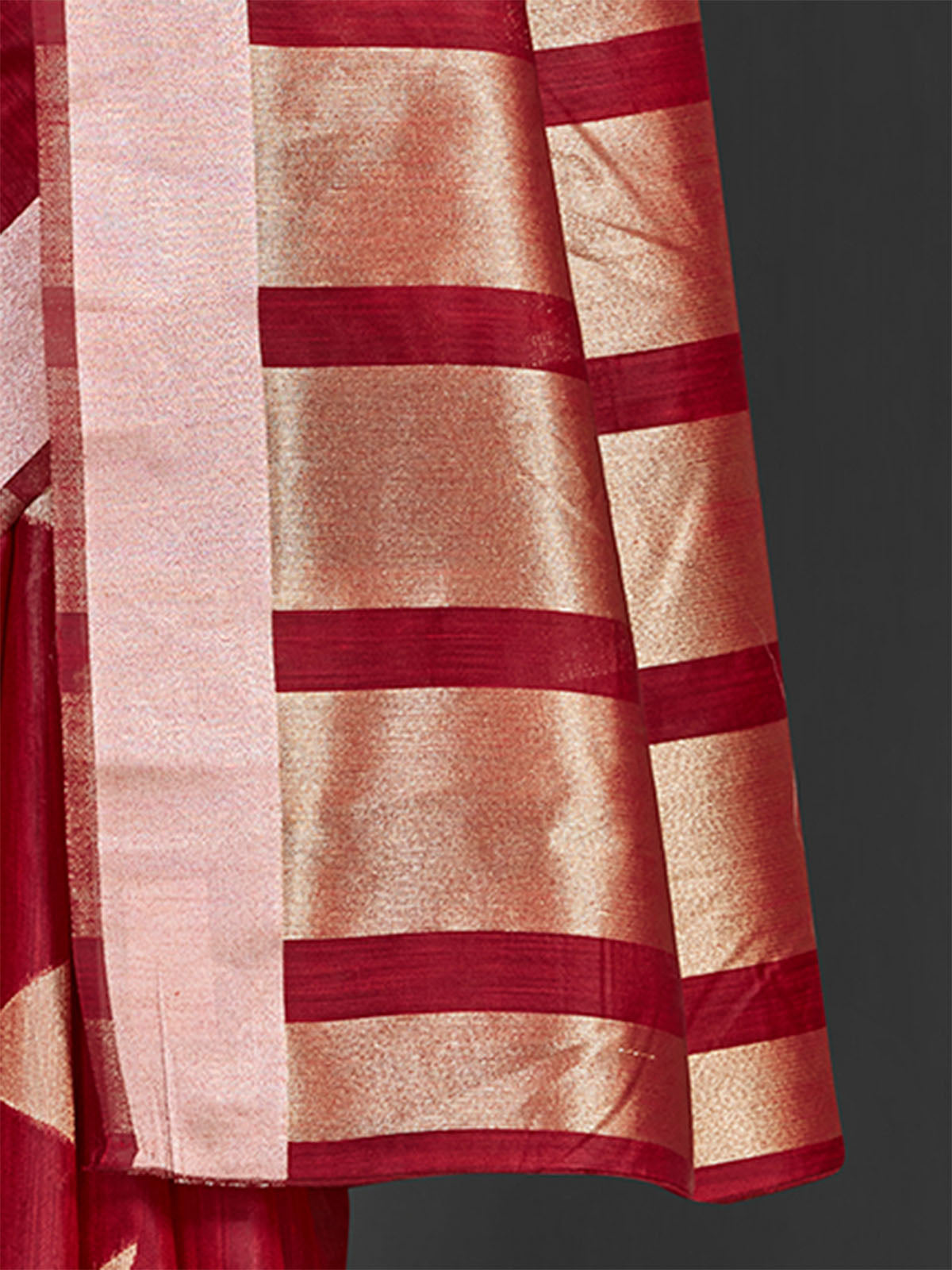 Odette Women Linen Maroon Woven Designer Saree With Unstitched Blouse