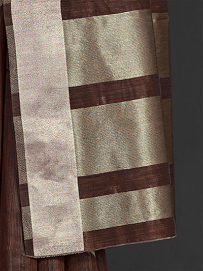 Odette Women Linen Brown Woven Designer Saree With Unstitched Blouse