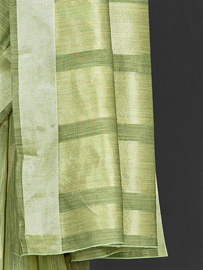 Odette Women Linen Green Woven Designer Saree With Unstitched Blouse