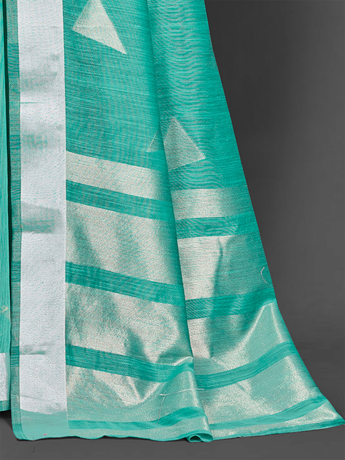 Odette Women Linen Sea Green Woven Designer Saree With Unstitched Blouse