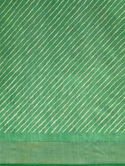 Odette Women Cotton Blend Green Printed Saree With Unstitched Blouse