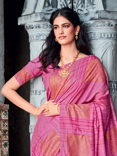 Odette Women Pink Silk Blend Printed Saree With Unstitched Blouse