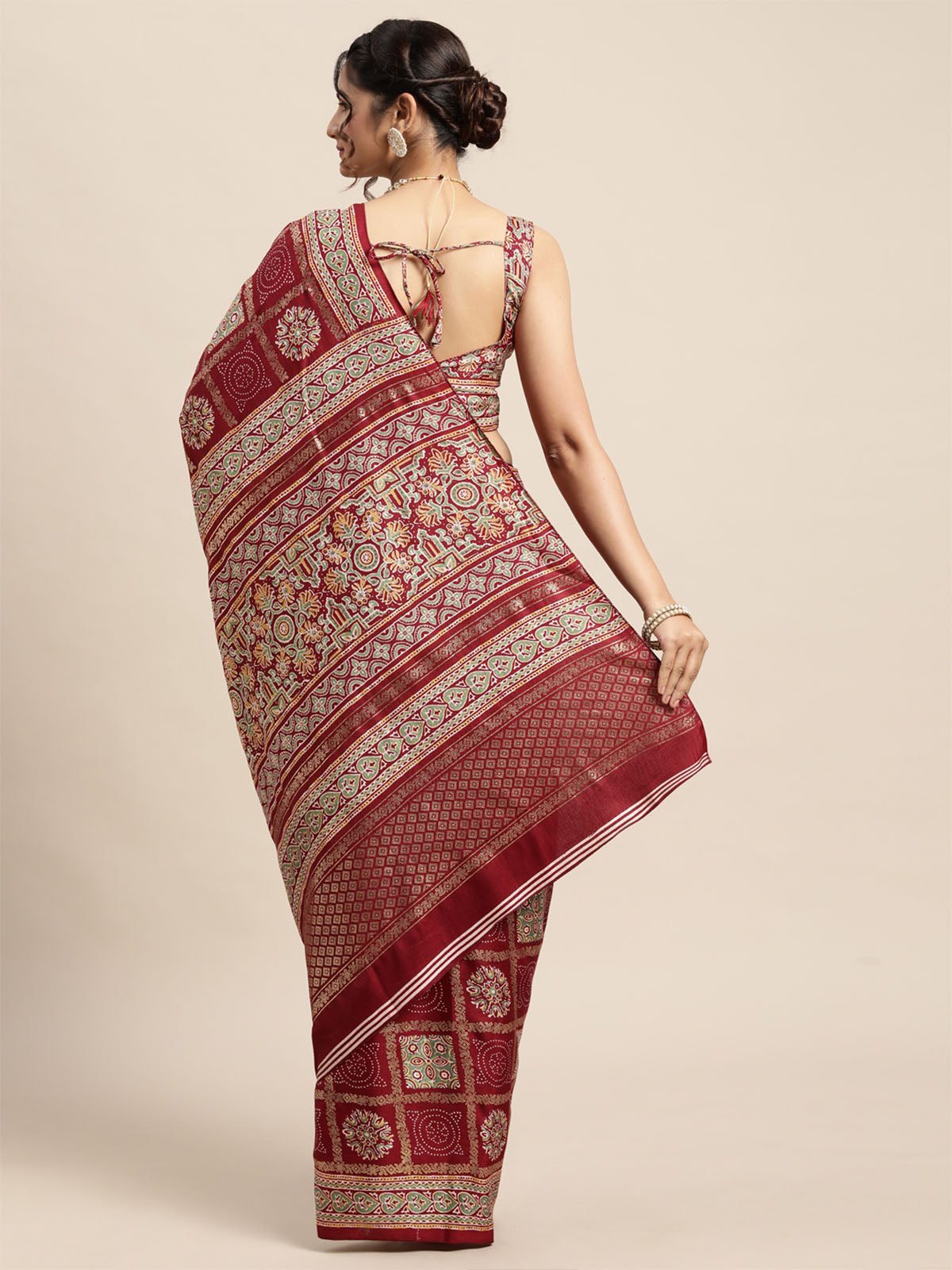 Odette Women Pashmina Silk Maroon Printed Saree With Unstitched Blouse