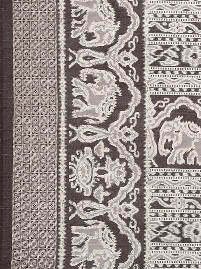 Dark Grey Printed Blend Silk Saree With Unstitched Blouse