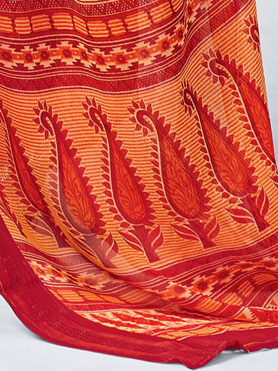 Odette Women Orange Georgette Printed Saree With Unstitched Blouse