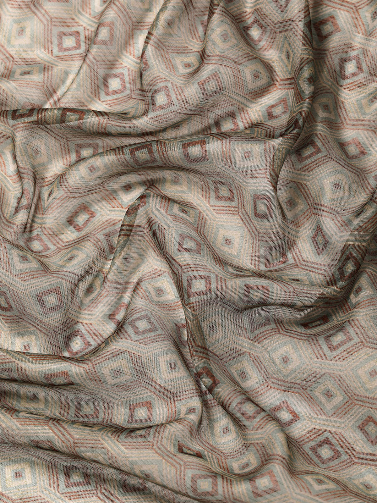 Women'S Cotton Blend Olive Digital Print Designer Saree With Unstitched Blouse