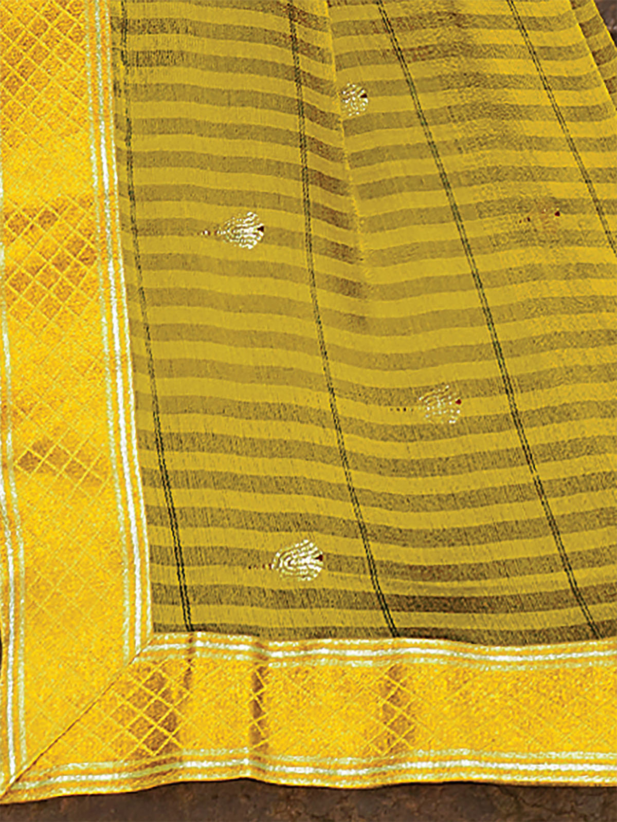 Women'S Chiffon Mustard Embellished Saree With Unstitched Blouse