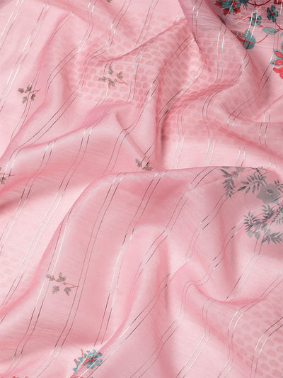 Women'S Soft Silk Pink Printed Saree With Unstitched Blouse