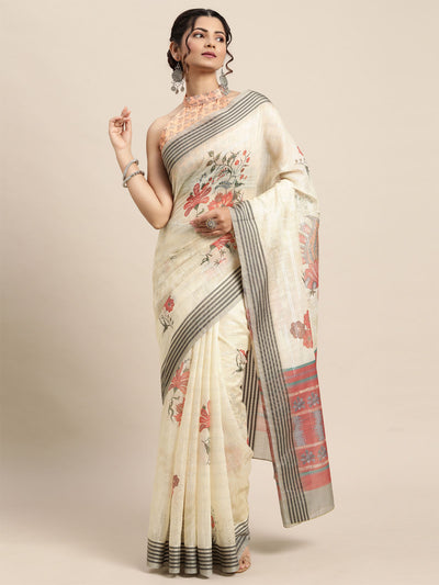 Women'S Soft Silk Yellow Printed Designer Saree With Unstitched Blouse