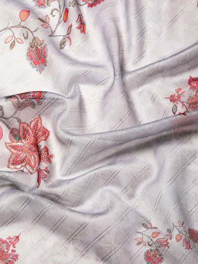 Odette Women Soft Silk Grey Printed Designer Saree With Unstitched Blouse