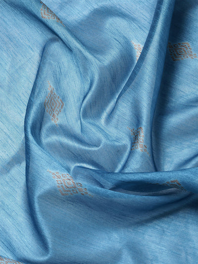 Odette Women Silk Blend Blue Printed Designer Saree With Unstitched Blouse