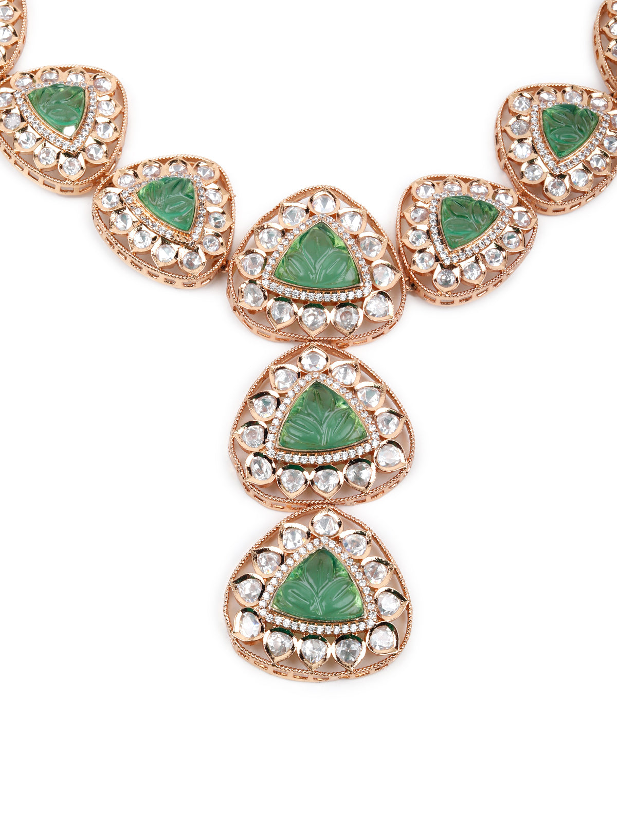 Odette Women Green, Gold And White Designer Choker Necklace Set