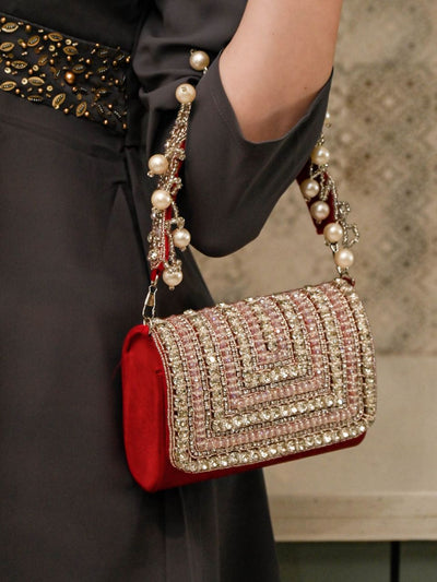 Odette Women Red And Silver Embellished Clutch