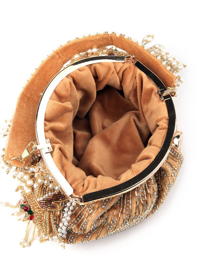 Odette Golden Embellished Clutch Bag For Women