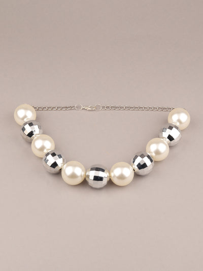 Retro Style Huge White And Silver Pearl Necklace