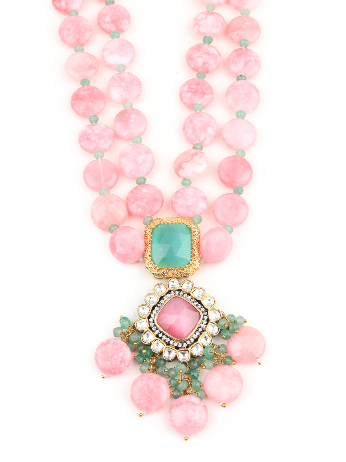 Statement pink jewelry set, Pendant beaded necklace set at ₹3550 | Azilaa