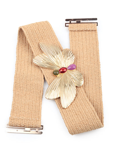 Odette Women Beige Elastane Embellished Belt