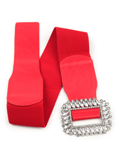Odette Women Hi-Fashion Red Broad Elastane Embellished Belt