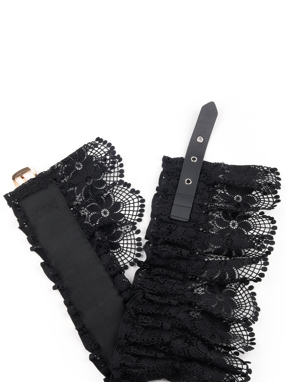 Odette Women Hi-Fashion Black Ruched Lace Belt With Buckle