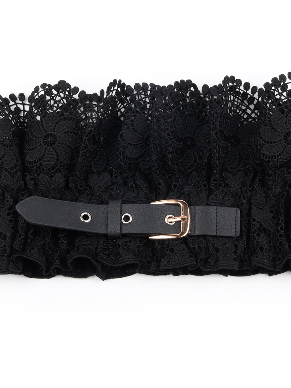 Odette Women Hi-Fashion Black Ruched Lace Belt With Buckle