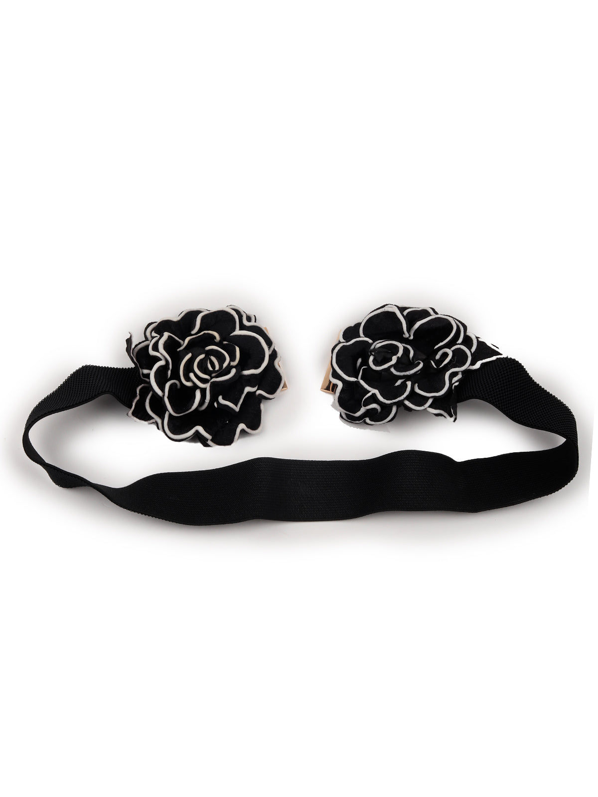 Odette Women Black Elastane Belt Embellished With Flower