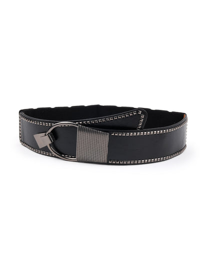 Black Faux Leather Belt Embellished With Metal Details