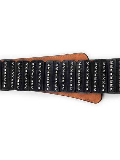 Black Faux Leather Belt Embellished With Metal Details