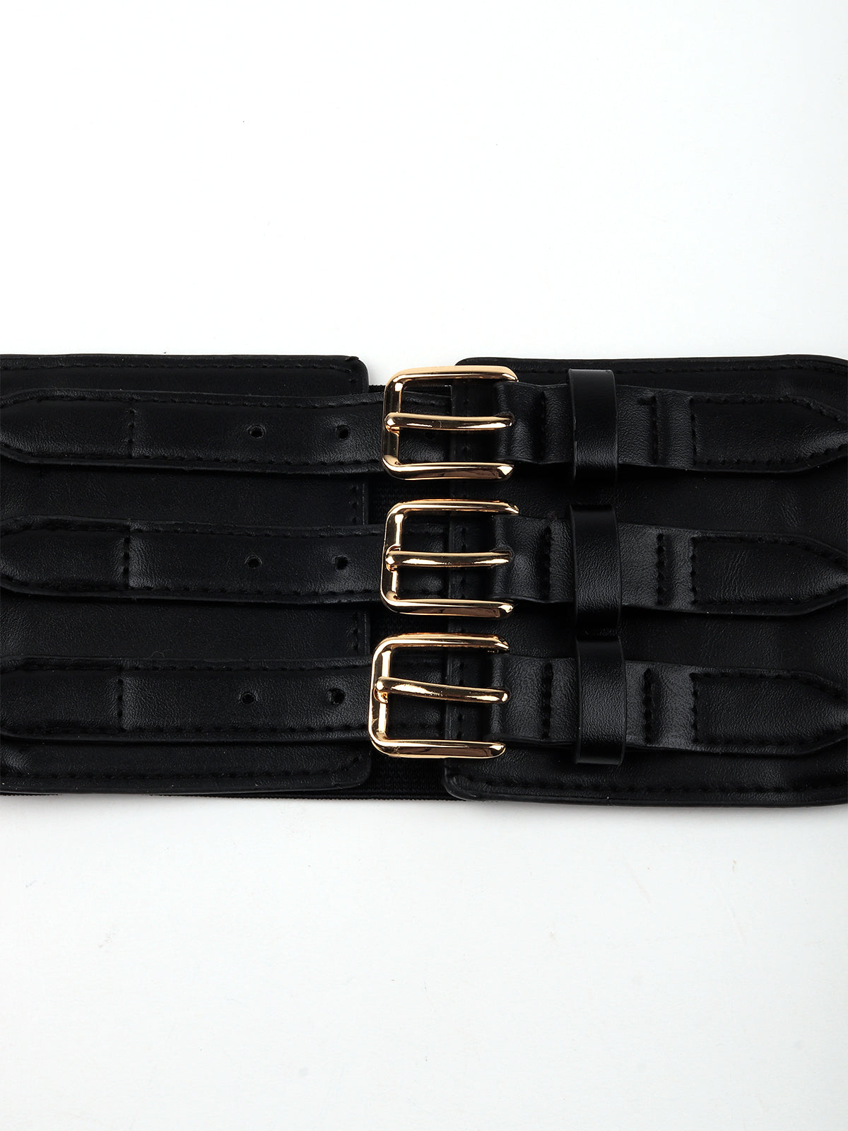 Black Elastane Belt With Buckle Patterns