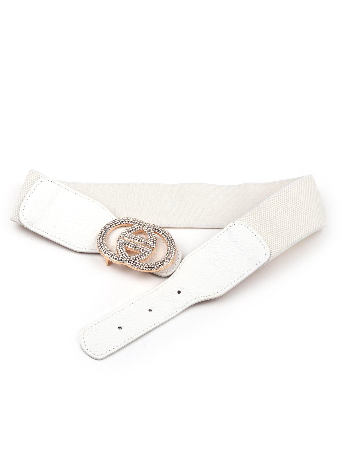 Odette Women White Elastane Faux Leather Broad Belt