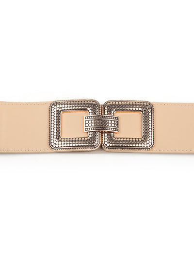 Odette Women Beige Elastane & Faux Leather Embellished Belt