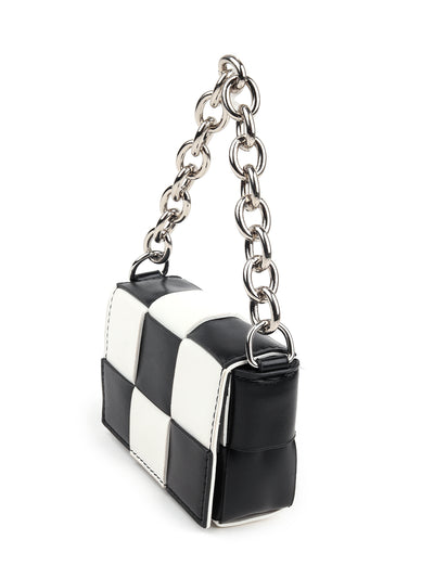 Odette Women Chequered Black And White Embellished Pouch Belt