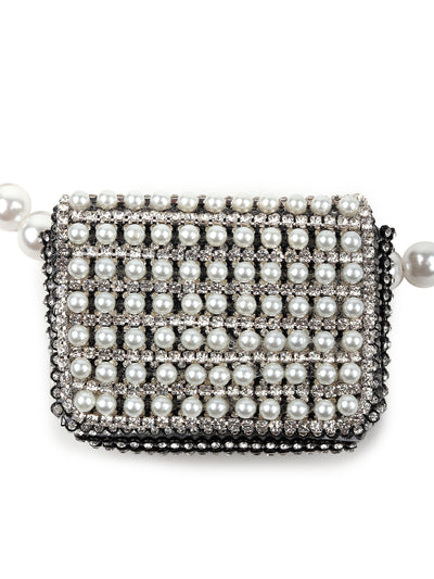 Sequins Embellished Pouch With Pearl Belt