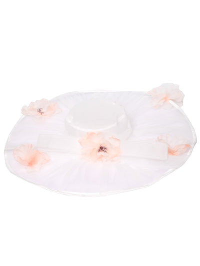 Odette Women White And Peach Flower Embellished Hat