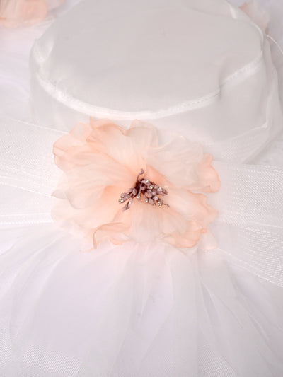 Odette Women White And Peach Flower Embellished Hat