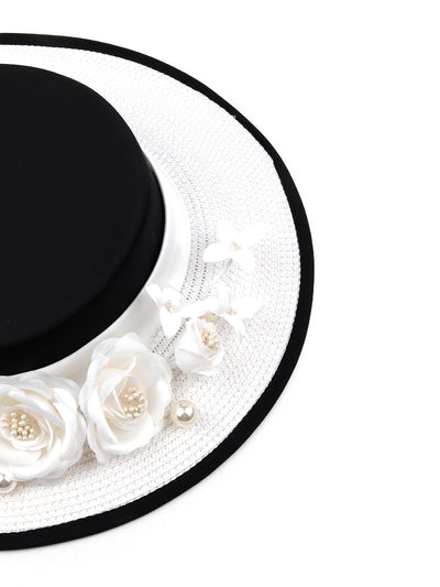 Odette Women White And Black Flower Embellished Hat