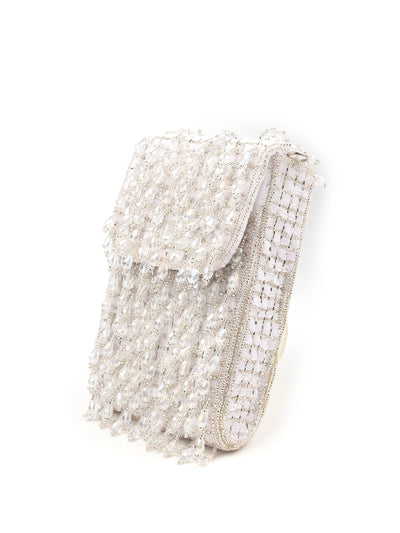 Odette Women White Beads Embellished Clutch