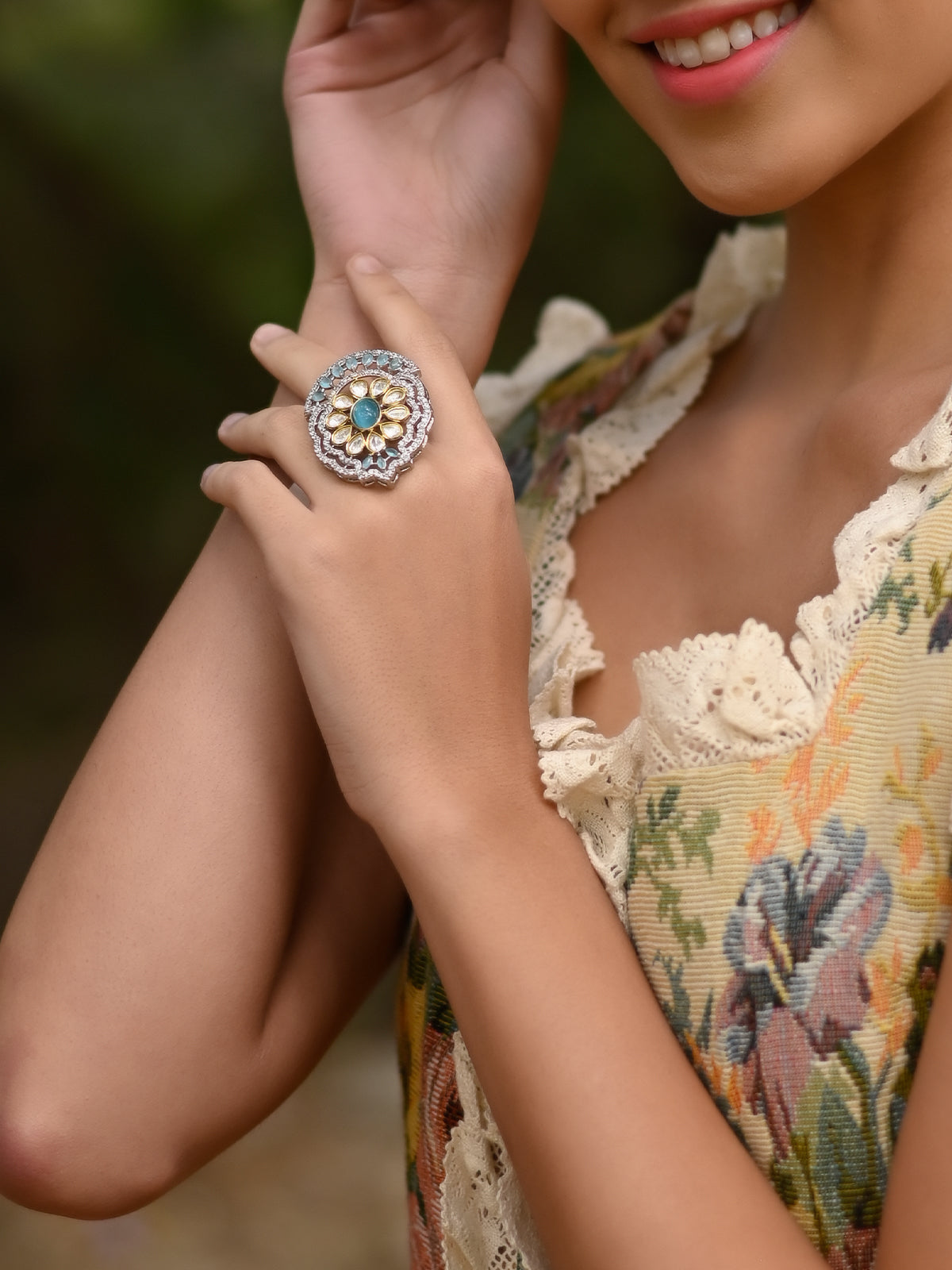Odette Women Royal Ring Studded With Aqua Blue Stone
