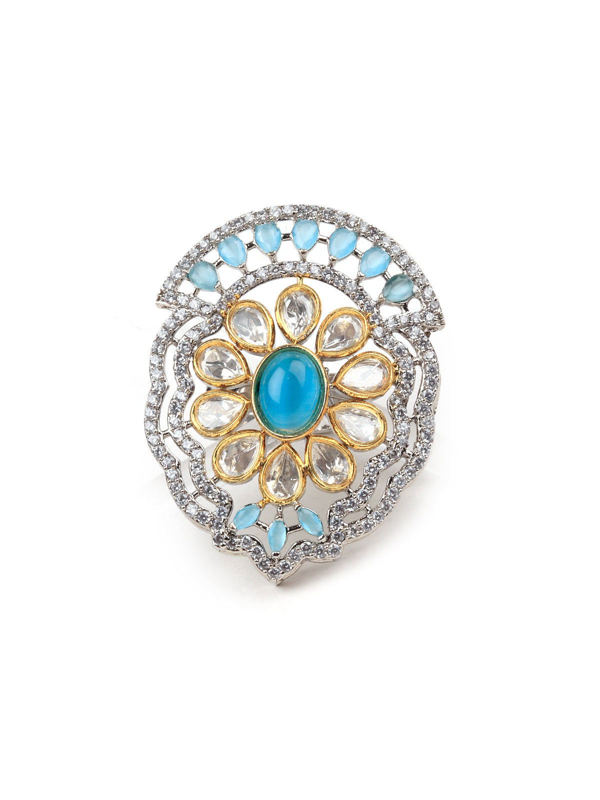 Odette Women Royal Ring Studded With Aqua Blue Stone